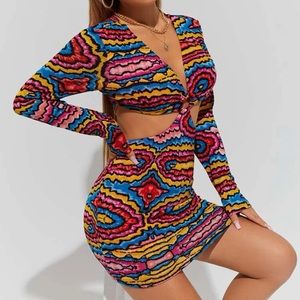 Allover Print Ring Linked Cut Out Backless Bodycon Dress
(Never worn)